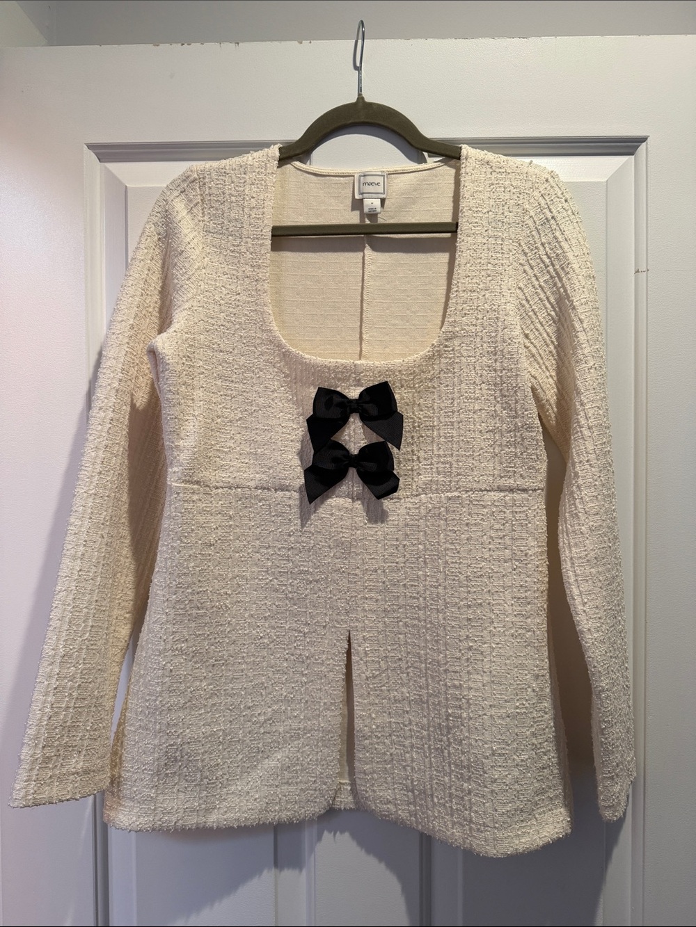 Maeve Cream Tweed Blouse with Bows